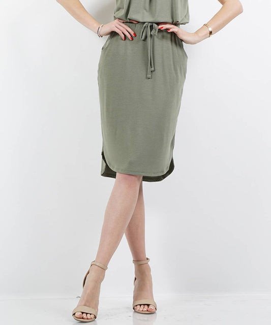 Elastic Waist Tulip Hem Skirt: Lt Olive