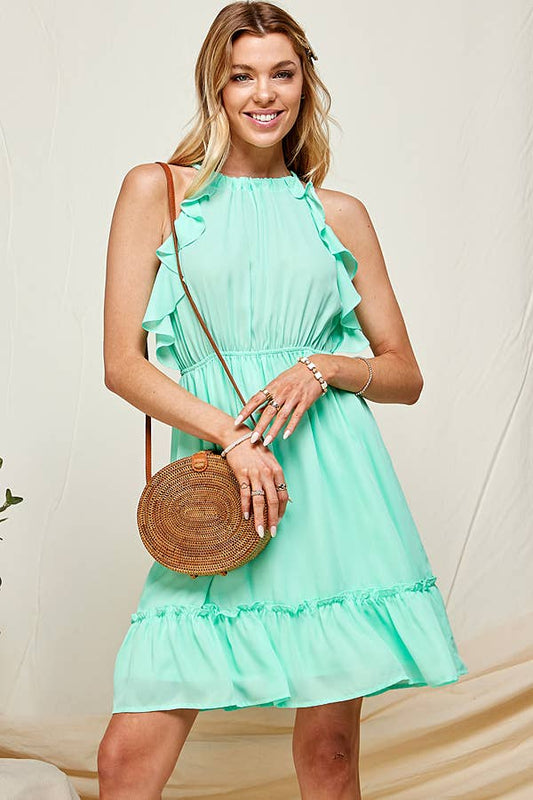 HALTER NECK RUFFLE DRESS / MO9500: S-M-L-XL (2-2-2-1) / MINT