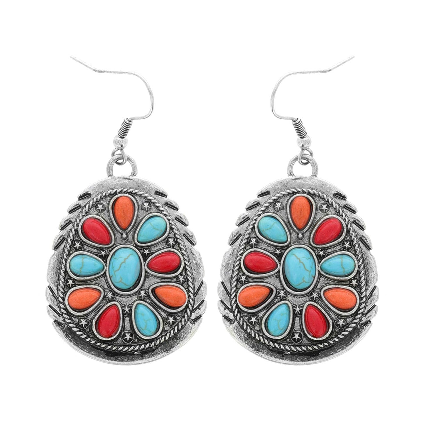 Semi Stone Embellished Concho Hook Dangle Earrings