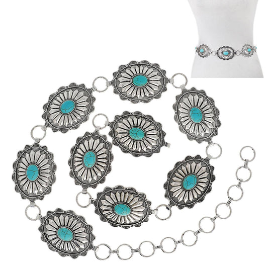 Floral Concho Western Chain Link Hip Belt